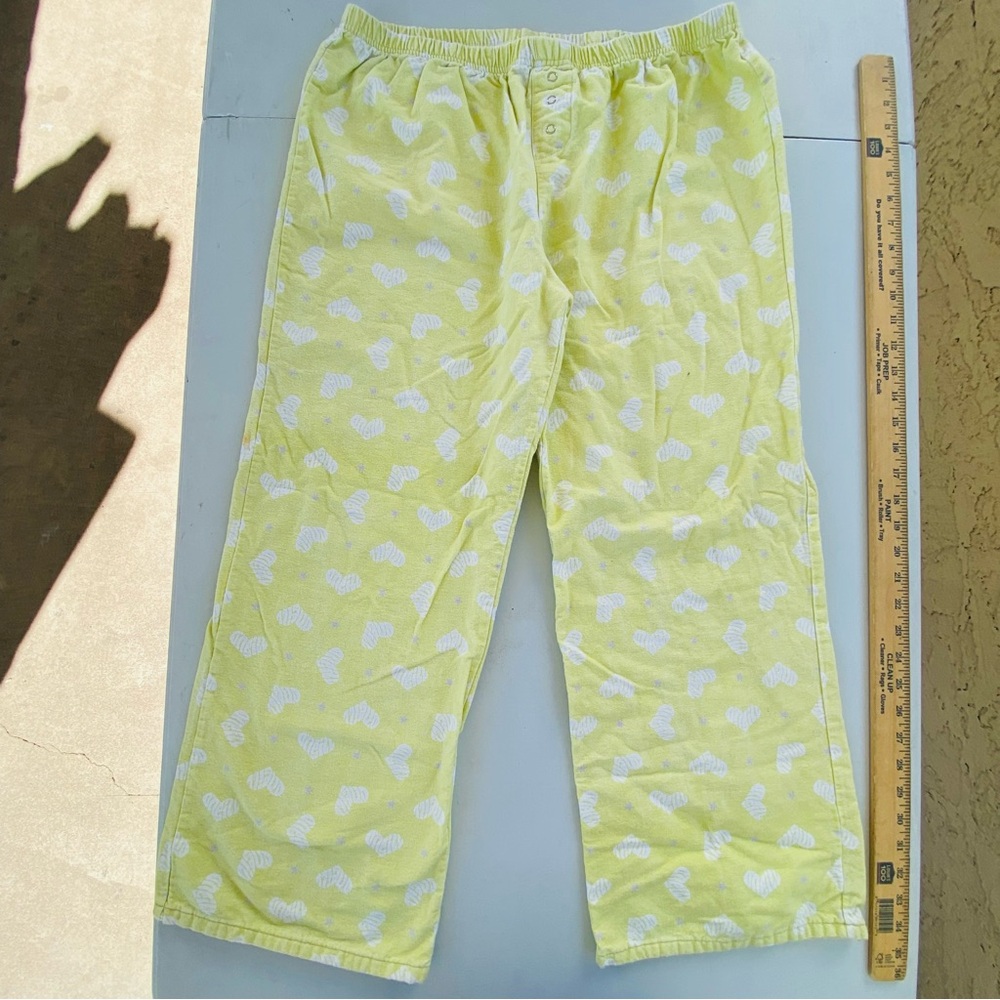 Vintage O’Neil Pajama Pants L Yellow Heart Print Taiwan Soft fleece Lounge Y2K